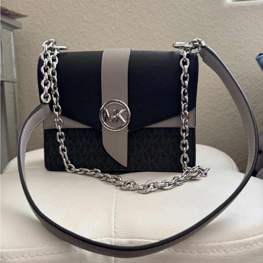 Michael Kors Black and Gray Chain Shoulder Bag